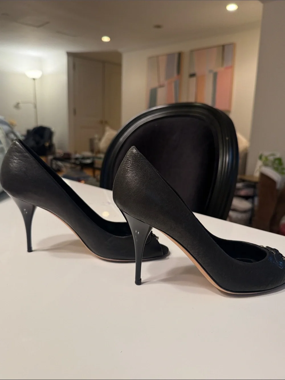 Dior Black Leather Peep-Toe Pumps with CD Hardware